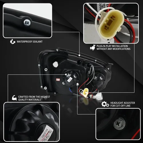 Miniatura 4 de Autozensation Compatible con Subaru Impreza RS/WRX/Outback/STI de 2004-2005, juego de faros izquierdo + derecho, faros de proyector de halo negro