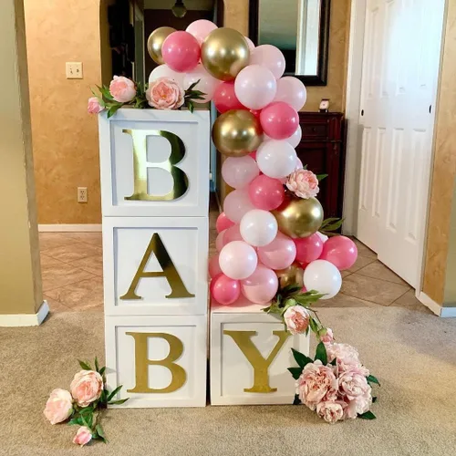 Miniatura 3 de Decoraciones de baby shower, cajas de globos para bebé, bloques con 30 letras para bricolaje niño y niña, primer cumpleaños, oso de peluche, baby