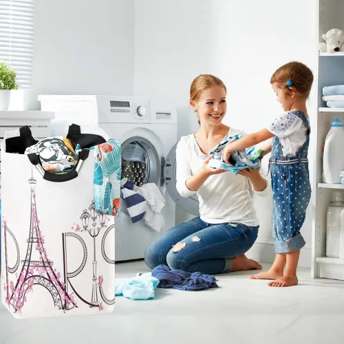 Miniatura 5 de visesunny Tower Eiffel - Cesta grande para ropa sucia con letras de París, con asa, plegable, duradera, bolsa de lavandería, contenedor de juguetes