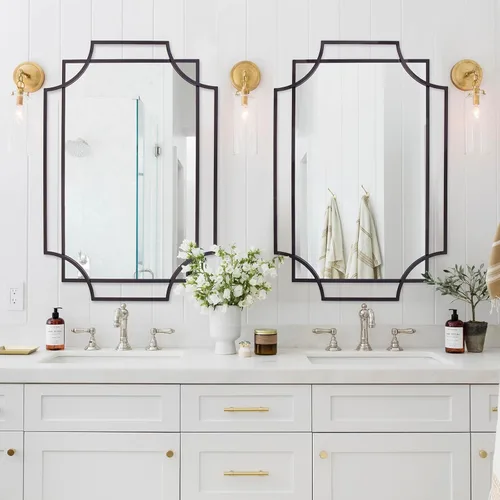 Miniatura 4 de Espejo de pared negro para sala de estar, espejo de baño negro de 36 x 24 pulgadas con marco de metal, espejo decorativo antiguo para sala de estar
