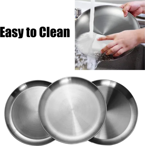 Miniatura 5 de CAMBUY Juego de platos de acero inoxidable de 10 pulgadas, platos de metal ligeros irrompibles para cena, no tóxicos, aptos para lavavajillas, sin