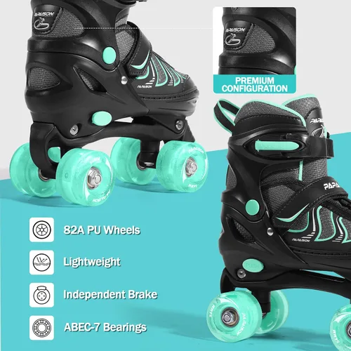 Miniatura 5 de PAPAISON Patines de ruedas para niñas de 8 a 12 años, talla ajustable, patines cuádruples para mujeres jóvenes con ruedas que se iluminan
