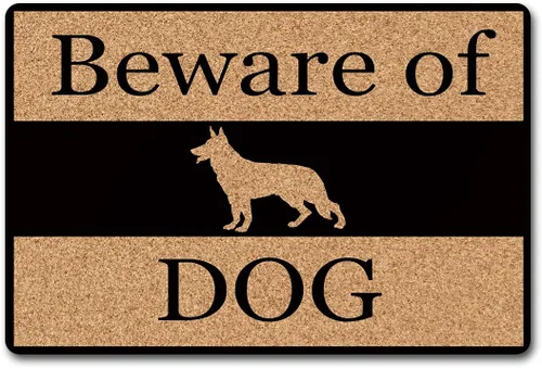 Divertidas alfombrillas de bienvenida con diseño de perro «Beware of Dog» para decoración del hogar, alfombra de tela no tejida con parte trasera de