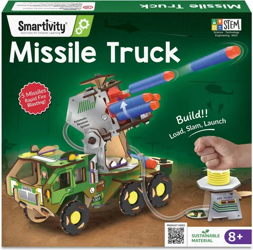 Smartivity Camión de misiles, juguete STEM para niños, construye tu propio camión militario con lanzador giratorio impulsado por aire, regalo de