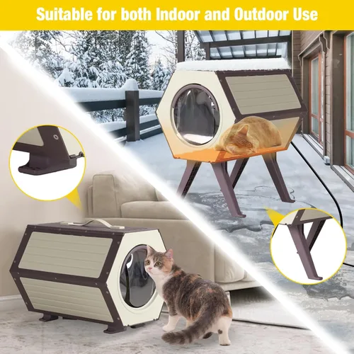 Miniatura 4 de Casa climatizada para gatos para invierno al aire libre, condominio combinado para gatos con temperatura y tiempo ajustables, refugio aislado
