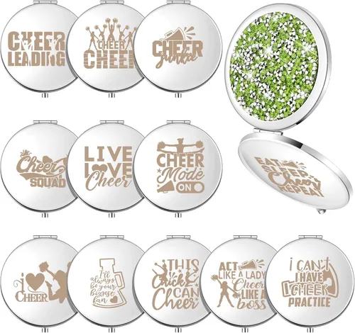 Sintuff 12 piezas de regalos de animadora para porristas, espejo compacto a granel para entrenador de animadoras, regalos de animadora, bolsillo