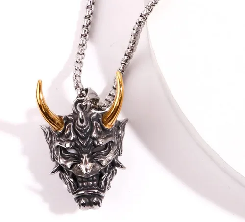 Miniatura 4 de Collar de calavera para hombre, collar de calavera de cuerno dorado, collar de cabeza de calavera de demonio gótico, collar de Halloween, collar