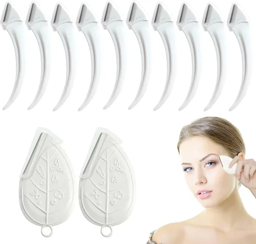 Miniatura 8 de ONEUPIN Juego de 12 recortadoras de cejas, hojas de acero inoxidable, curvadas para cejas, afeitadora facial, moldeador de cejas adecuado para Verde