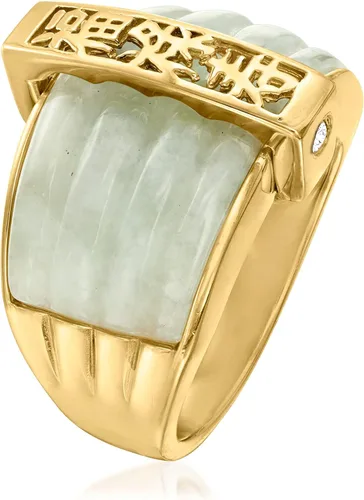 Miniatura 3 de Ross-Simons Jade Fortuna, Prosperidad, Longevidad Anillo con oro de 18 quilates sobre plata esterlina