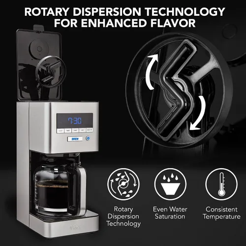 Miniatura 3 de VINCI RDT Elite - Cafetera giratoria con cabezal rociador Cafetera programable de 12 tazas con función Bloom y tecnología de dispersión rotativa