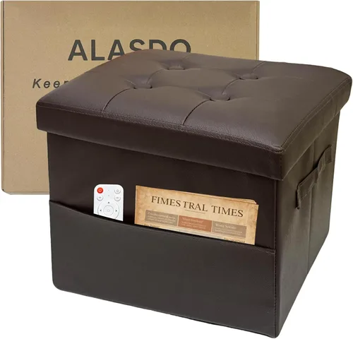 Miniatura 11 de ALASDO Reposapiés otomano de almacenamiento, otomano pequeño con almacenamiento, otomano plegable, reposapiés, banco para sala de estar, 17 x 13 x