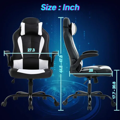 Miniatura 2 de Silla de juegos, silla de oficina, silla de escritorio, silla ergonómica de respaldo alto con soporte lumbar, reposabrazos abatibles, reposacabezas