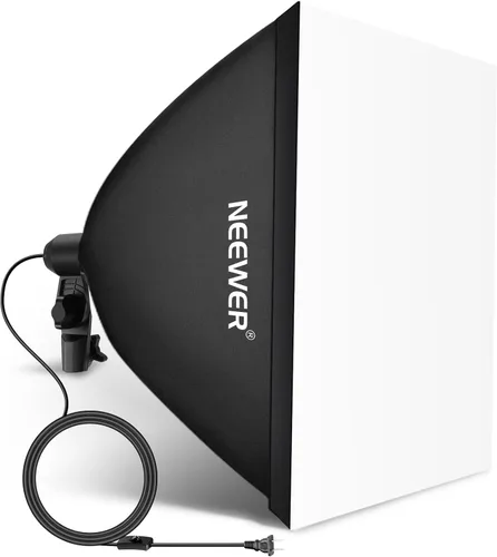 NEEWER Caja de luz de 24 x 24 pulgadas con enchufe de porcelana E26/cable de alimentación/difusor blanco/adaptador de soporte, modificador de