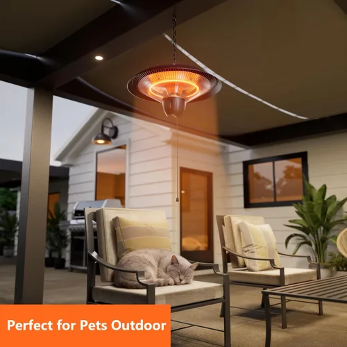 Miniatura 7 de Calentador eléctrico de patio de 1500 W, calentador infrarrojo colgante para exteriores con calefacción de fibra de carbono, calentador de techo