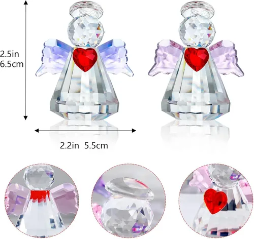 Miniatura 2 de HDCRYSTALGIFTS Juego de 2 figuras coleccionables de ángel guardián de cristal, adornos de ángel de cristal de 2.5 pulgadas para Navidad, Acción