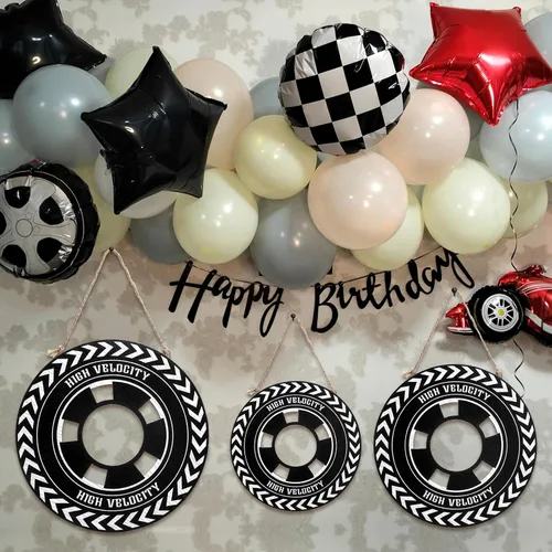 Miniatura 7 de Wesiti 3 piezas de decoración de autos de carreras de 12/10/8 pulgadas de madera para colgar en la rueda de coche de carreras para niños