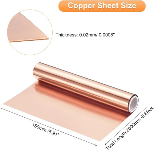 Miniatura 38 de uxcell Rollo de lámina de cobre de 78.740 in x 0.394 in x 0.001 in, 99.9% de tira de cobre puro de cobre intermitente placa de lámina de metal