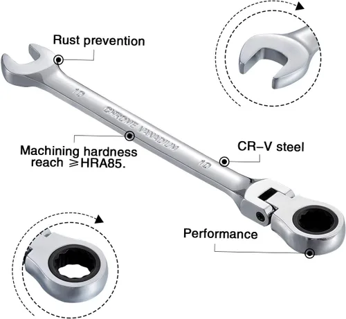 Miniatura 3 de KATUR Juego de llaves de trinquete de 0.394 pulgadas (0.394 in) con cabezal pivotante flexible, llave combinada de trinquete, herramienta métrica