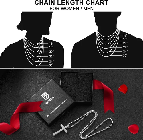 Miniatura 6 de 2 collares de cruz para hombres, plata y negro para hombre, collar con colgante de cruz de acero inoxidable para hombres, regalos de joyería