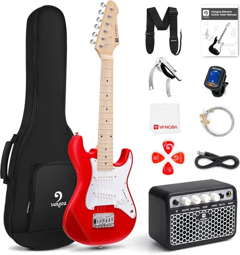 Miniatura 8 de Guitarra eléctrica para niños Vangoa de 30 pulgadas, kit para principiantes para jóvenes músicos con amplificador, bolsa, correa, cuerdas Azul