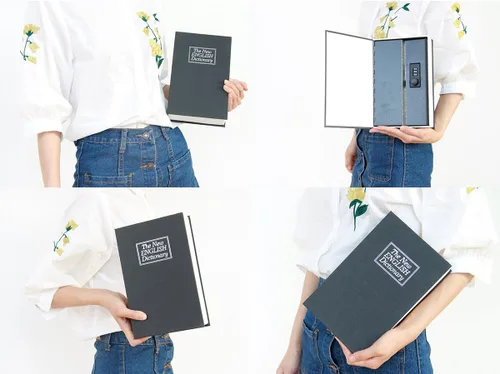 Miniatura 8 de Caja fuerte con forma de libro con cerradura de combinación - Jssmst Caja fuerte de metal con camuflaje de diccionario para oficina en casa