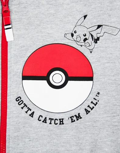 Miniatura 4 de Pokemon Sudadera con capucha para niños con cremallera y manga larga gris