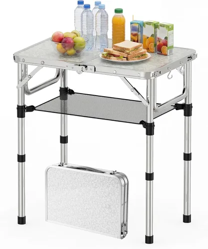 Miniatura 8 de YihuiKo Mesa de picnic plegable, mesa de campamento pequeña con alturas ajustables, mesa auxiliar de aluminio ligera portátil para oficina, playa