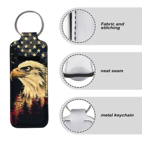 Miniatura 5 de Soporte para bálsamo labial con bandera americana, águila calva, llavero, soporte portátil para brillo de labios, organizador para rastreador