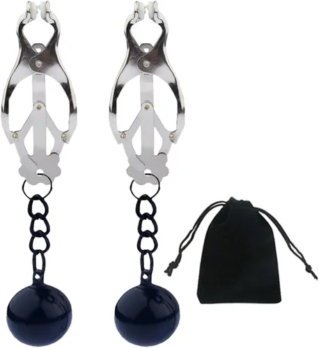Miniatura 12 de Pinzas para pezón con peso de acero inoxidable con clip de cadena para pezón, bola ajustable, sin perforación, joyería para pezones para adultos