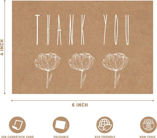 Miniatura 3 de Purple Q Crafts Tarjetas de agradecimiento de 4 x 6, paquete de 20 unidades de papel marrón para manualidades, 4 diseños de tarjetas de felicitación