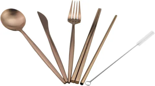 Miniatura 5 de Juego de cubiertos de viaje de acero inoxidable 18/10 con 7 cubertería portátil para camping, saludables y respetuosos con el medio ambiente