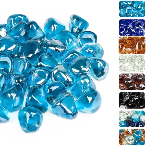 Miniatura 12 de GRISUN Diamantes de vidrio ignífugo azul cobalto para hoguera, rocas de vidrio templado reflectante de 1 pulgada de alto brillo para chimenea