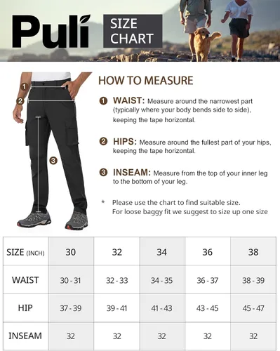 Miniatura 6 de PULI Pantalones de senderismo impermeables para hombre, ajustados, elásticos, ligeros, con bolsillos