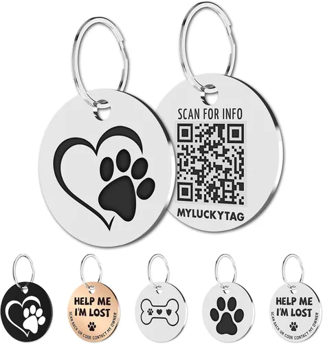 MYLUCKYTAG Identificación de mascota con código QR de acero inoxidable | Collar de perro y gato | Perfil personalizado en línea | Correo electrónico