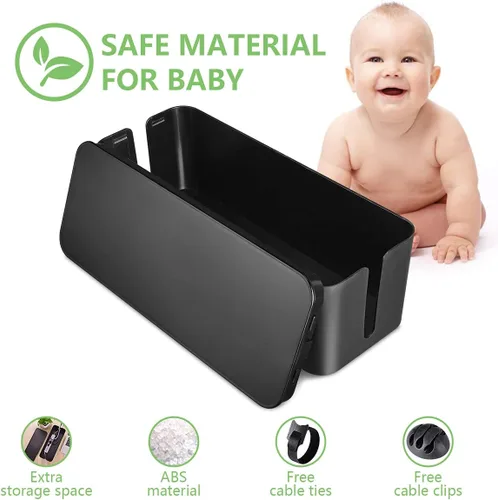 Miniatura 2 de Caja organizadora de cables, caja organizadora de cables grande para ocultar la regleta de alimentación y debajo del escritorio, organizador de Negro