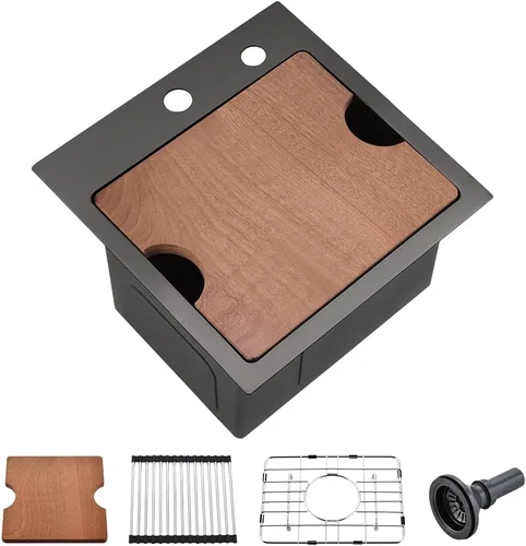 Miniatura 10 de Fregadero de barra de 15 pulgadas In-VASOYO de 15 x 20 pulgadas, fregadero de cocina pequeño de barra húmeda, fregaderos de autocaravana de acero
