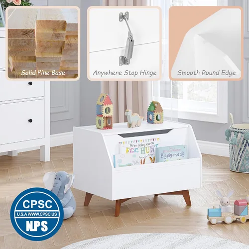 Miniatura 3 de UTEX Caja de juguetes para niños, baúl de juguetes de madera, banco organizador de almacenamiento para niños con área de almacenamiento frontal