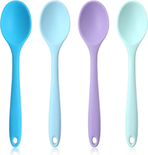 4 cucharas pequeñas de silicona, multicolores antiadherentes, cuchara mezcladora de silicona para cocinar, resistente al calor, para cocina,
