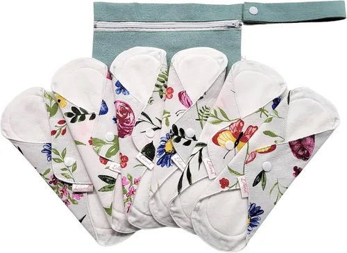 Miniatura 11 de Lilind ® Paquete de 7 toallas de tela para tanga en flores rojas, 100% algodón orgánico, reutilizables, lavables, toallas sanitarias menstruales