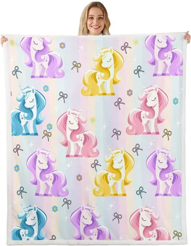 Miniatura 14 de Manta de franela de unicornio para todas las estaciones, manta romántica de carrusel de parque de atracciones, estilo princesa, diseño de cuento