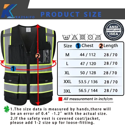 Miniatura 2 de Chaleco de seguridad Hi Vis para hombre con 9 bolsillos, malla reflectante, chaleco de construcción de alta visibilidad, cumple con las normas