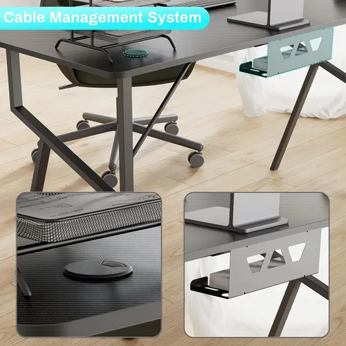Miniatura 7 de EUREKA ERGONOMIC Escritorio para juegos de 55 pulgadas, estación de trabajo profesional para jugadores con bandeja de gestión de cables, soporte
