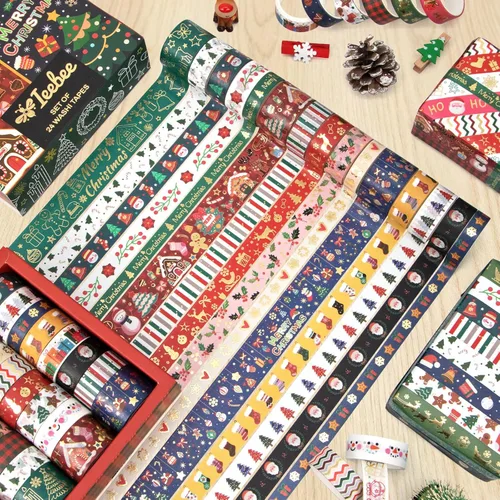 Miniatura 3 de Ieebee Juego de 24 Rollos de Cinta Washi Navideña - Cinta Decorativa de Lámina Dorada para Suministros de Scrapbooking, Suministros de Diario