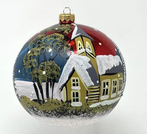 Miniatura 71 de Adorno navideño de capilla azul con soporte, bola de vidrio soplado polaco pintada a mano, bola extra grande de 8 pulgadas/200mm, adorno de fe eterna