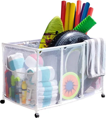 Soporte para fideos de piscina, juguetes, pelotas y flotadores, organizador de almacenamiento de malla, altura para niños, grande, (25 pulgadas de