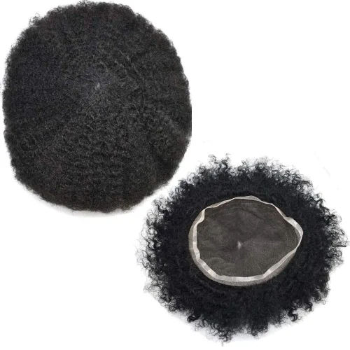 Miniatura 29 de Pelucas afro rizadas para hombre, con encaje francés, de 10 x 8 pulgadas, completamente transparente, de repuesto, sistema de cabello humano rizado