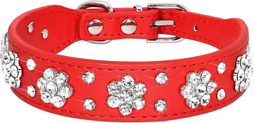 Miniatura 11 de Serijoars Collar para perro y gato con diamantes de imitación - Collar brillante de cuero PU ajustable, tallas XS, S, M (XS, negro)