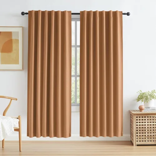 Miniatura 84 de Paneles de cortinas de ventana 100% opacas, con trabillas traseras, bolsillo para barra, gancho, cinturón, aspecto plisado, cortinas para sistema
