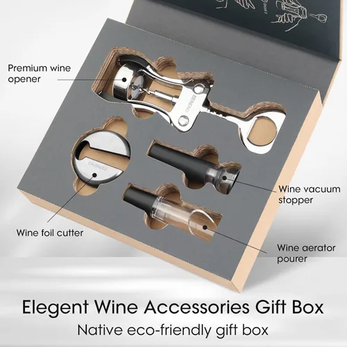 Miniatura 2 de Beneno Abridor multifuncional de botellas de vino con ala de regalo, sacacorchos, cortador de aluminio, tapón al vacío y vertedor aireador, perfecto