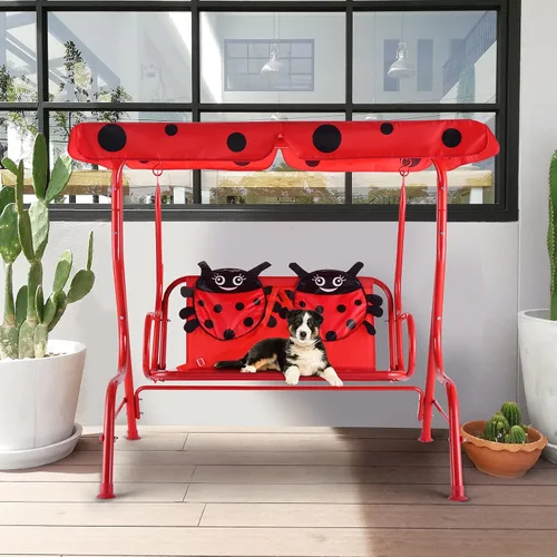 Miniatura 9 de GLACER Columpio de porche, hamaca de patio para niños con toldo ajustable y soporte, cinturón de seguridad, banco de columpio para exteriores de 2